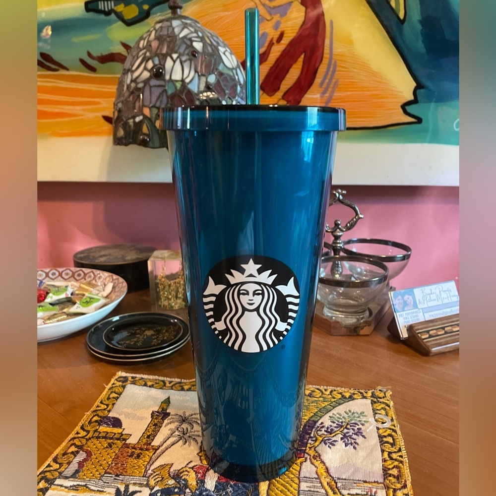 Very Rare With Straw Starbucks Blue Jelly Tall Venti Lidded Tumbler Cup